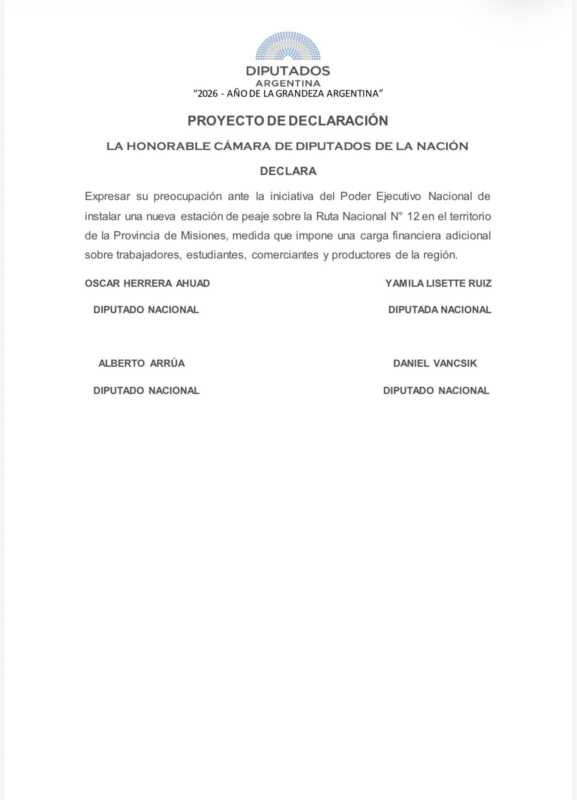 Diputados misioneros llevaron al Congreso el rechazo a una tercera casilla de peaje sobre la Ruta 12 2 peaje 1 1 - 1
