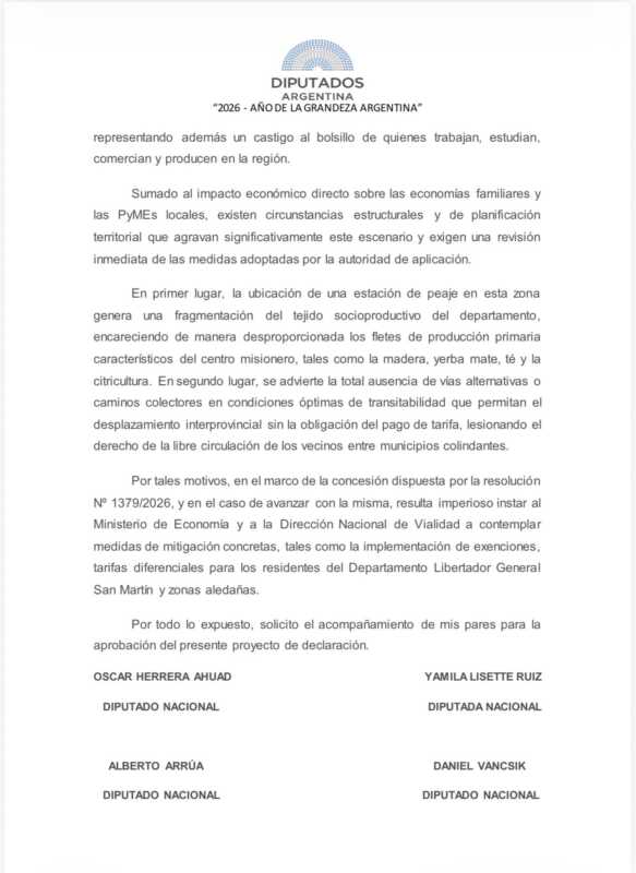 Diputados misioneros llevaron al Congreso el rechazo a una tercera casilla de peaje sobre la Ruta 12 6 peaje 3 - 5