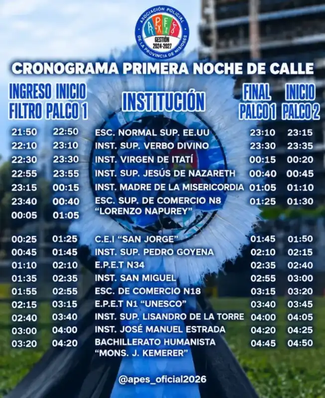 Estudiantina 2026: Apes confirmó el cronograma de la primera noche 2 Estudiantina Apes