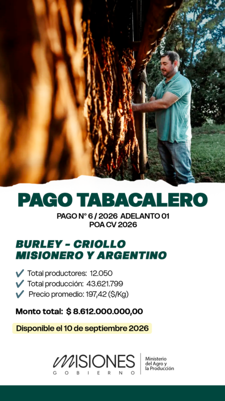 El FET pagará más de $8.600 millones a productores tabacaleros de Misiones