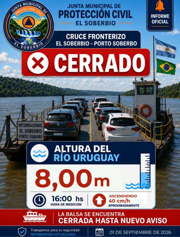El río Uruguay alcanzó los 8 metros y cerraron el paso entre El Soberbio y Porto Soberbo 4 Creció el río Uruguay y cerraron el paso fronterizo entre El Soberbio y Brasil