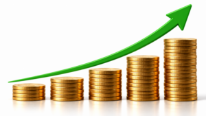 Crecimiento financiero con monedas y flecha verde - 3