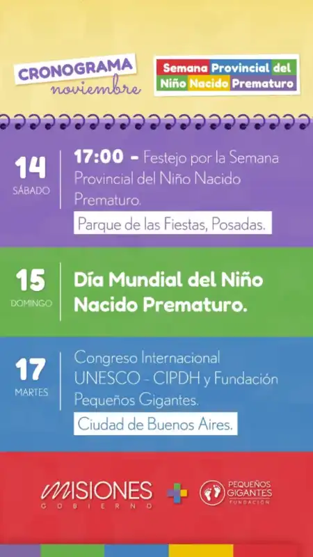 Misiones impulsará actividades para visibilizar los derechos de los niños prematuros 4 Las actividades buscarán visibilizar los derechos de los niños prematuros y la importancia del seguimiento después del alta hospitalaria.